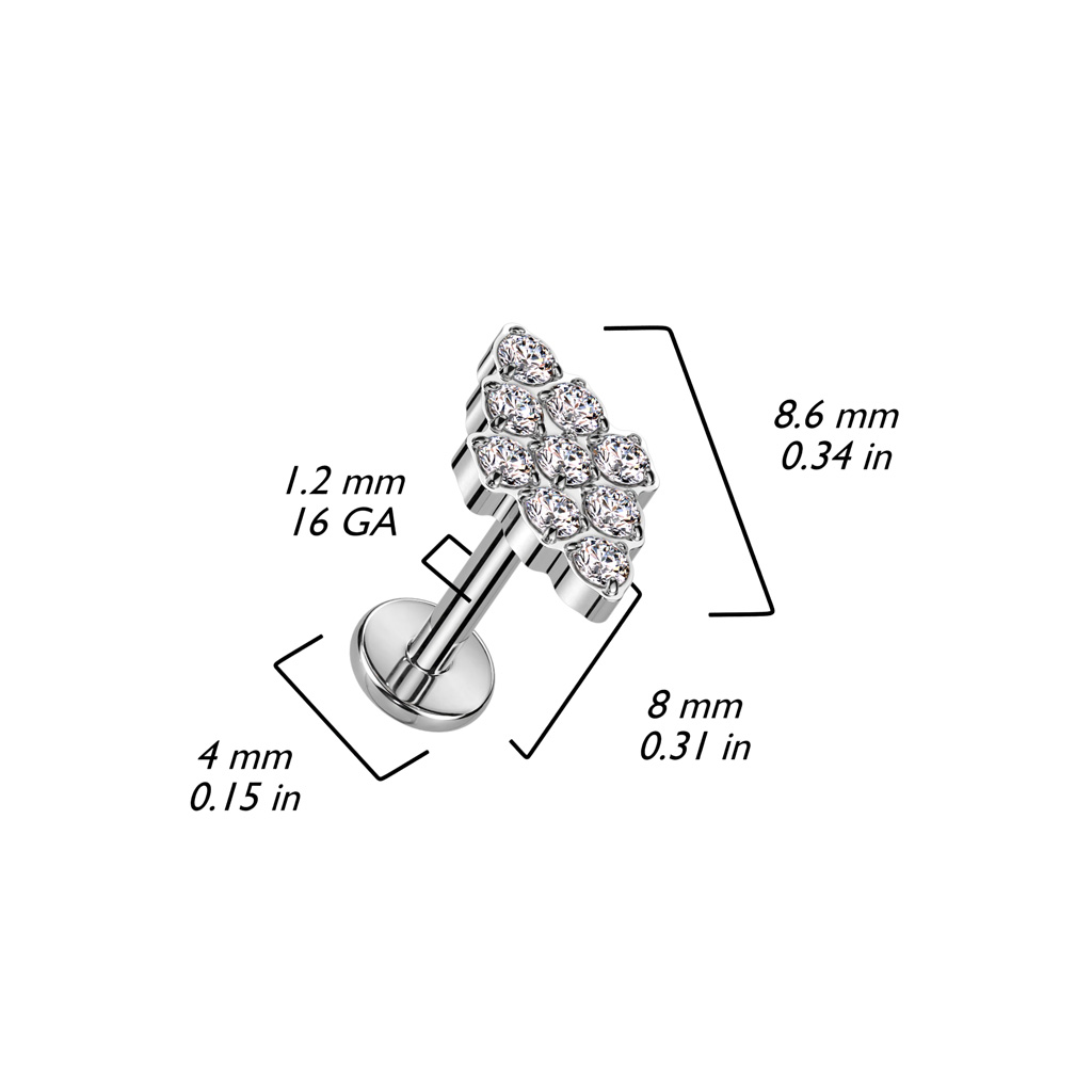 Labret i titanium 1.2mm - Diamantformad topp med cubic zirconia