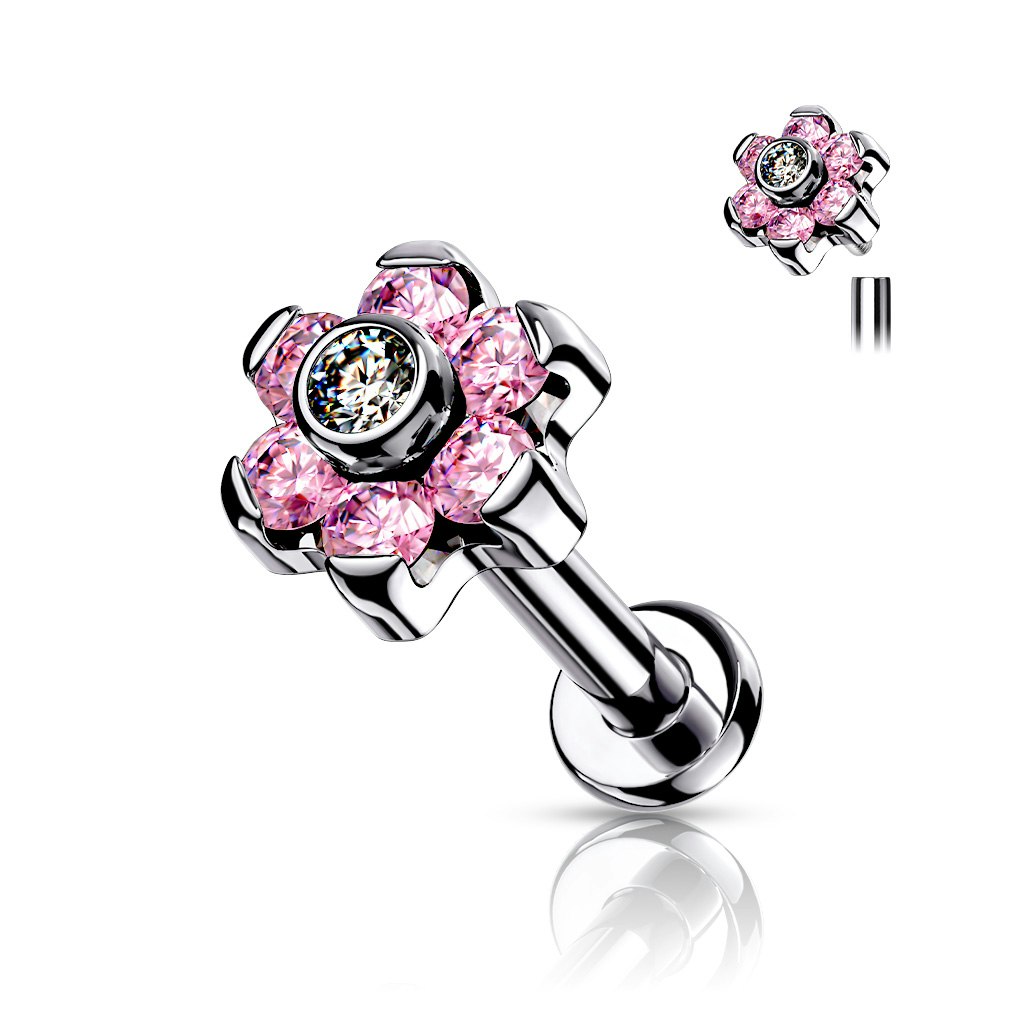 Labret i titanium 1.2mm - Blomma cubic zirconia