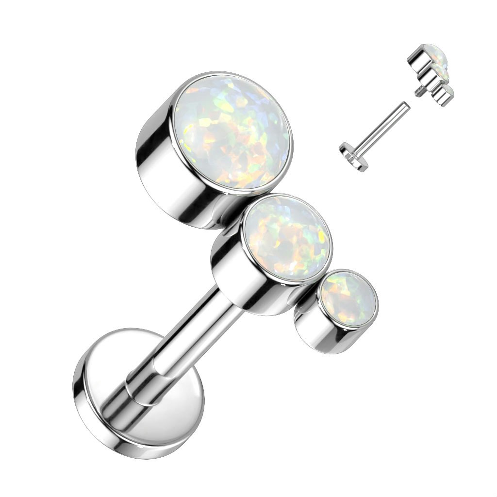 Labret i titanium 1.2mm - Topp med 3st opaliter