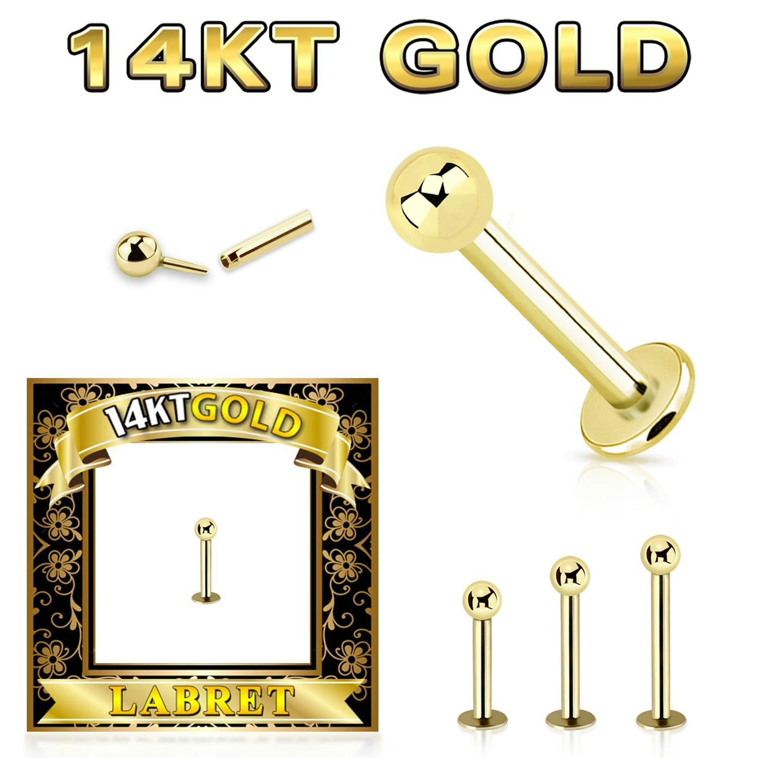 Labret 1.2mm med 2.5mm kula äkta 14 karat guld