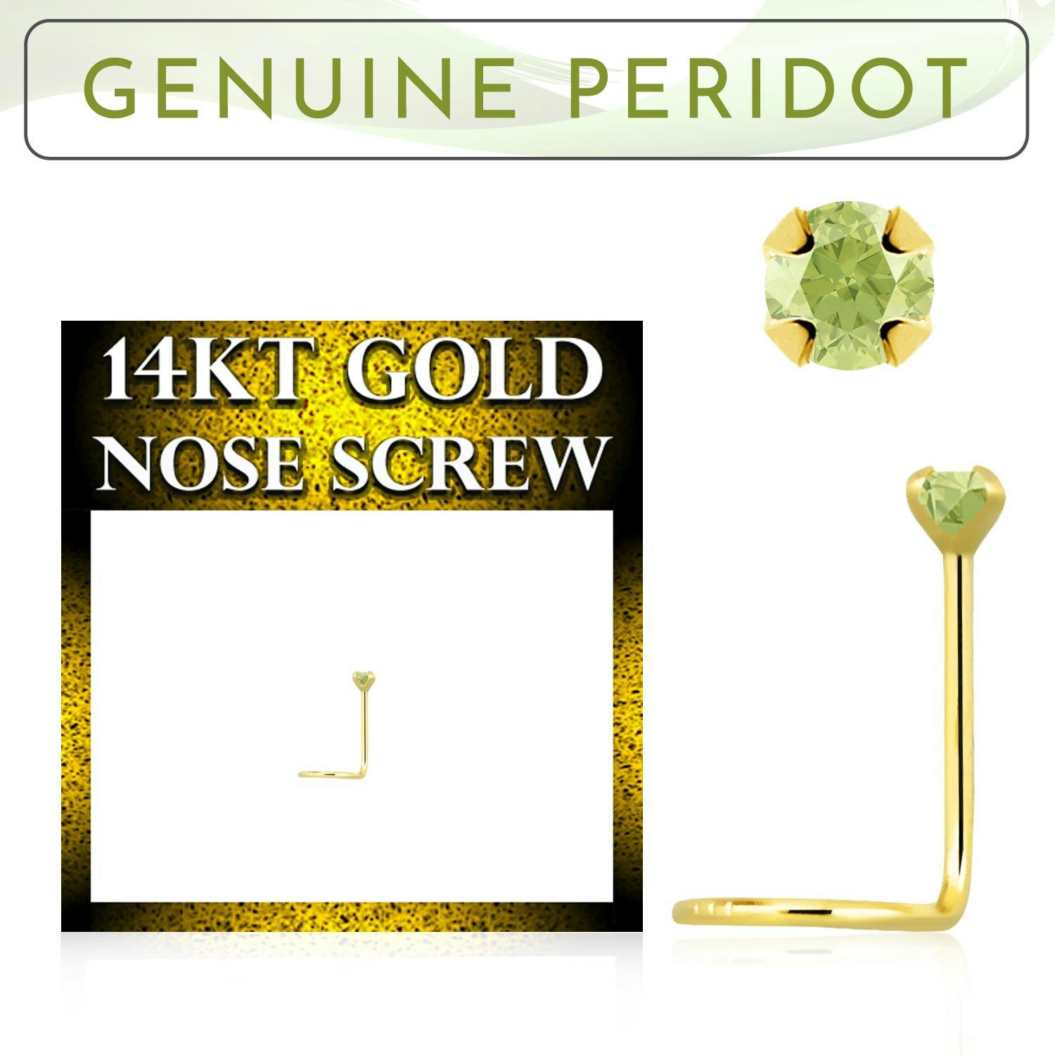 Nässmycke "nässkruv" 0.6mm i äkta 14 karat guld med genuin peridot sten