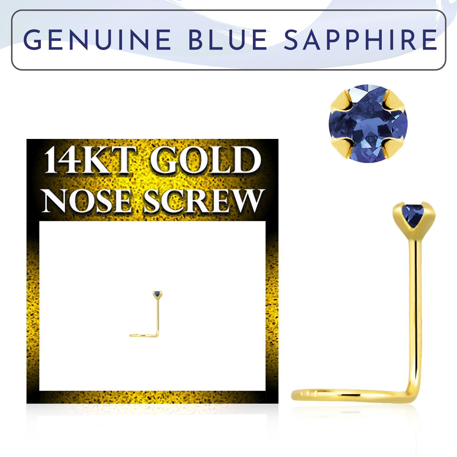 Nässmycke "nässkruv" 0.6mm i äkta 14 karat guld med genuin blå safir