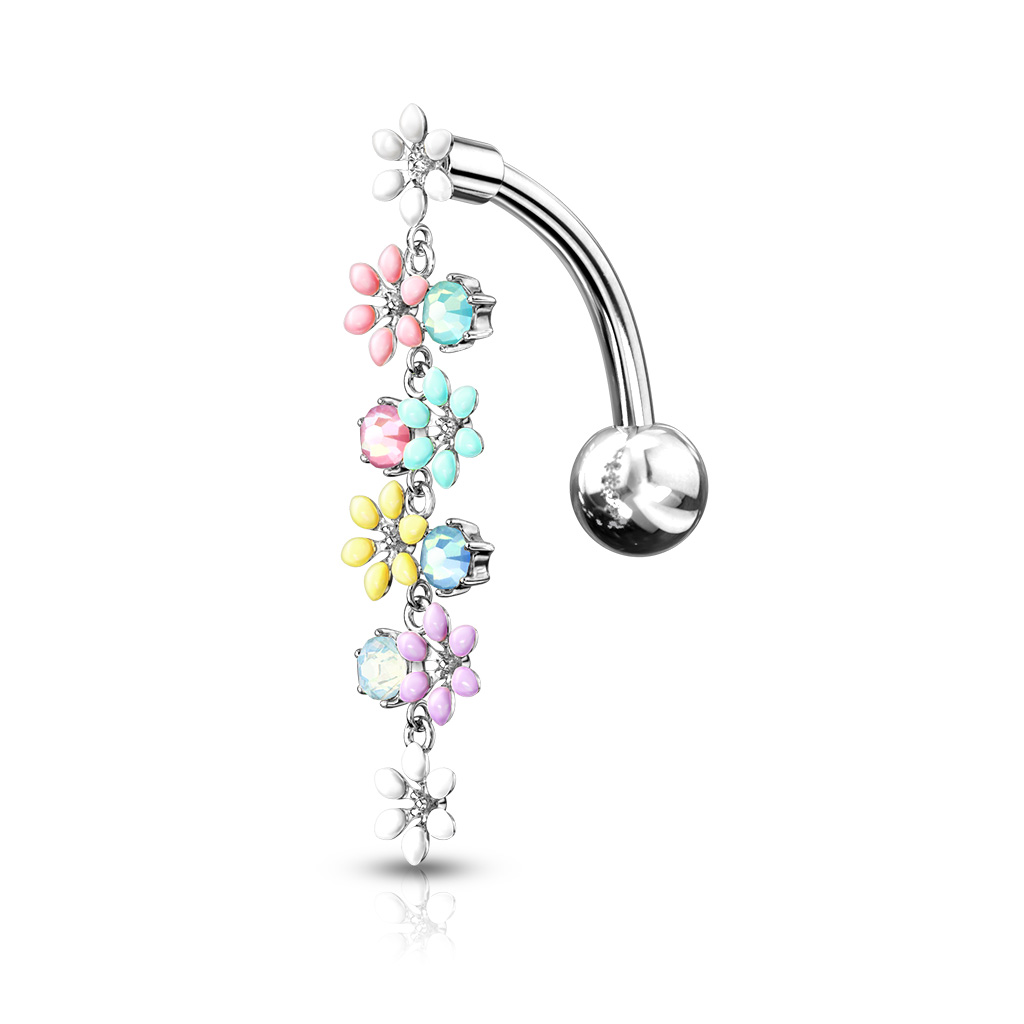 Navelsmycke "Top drop" med blommor och opaliter