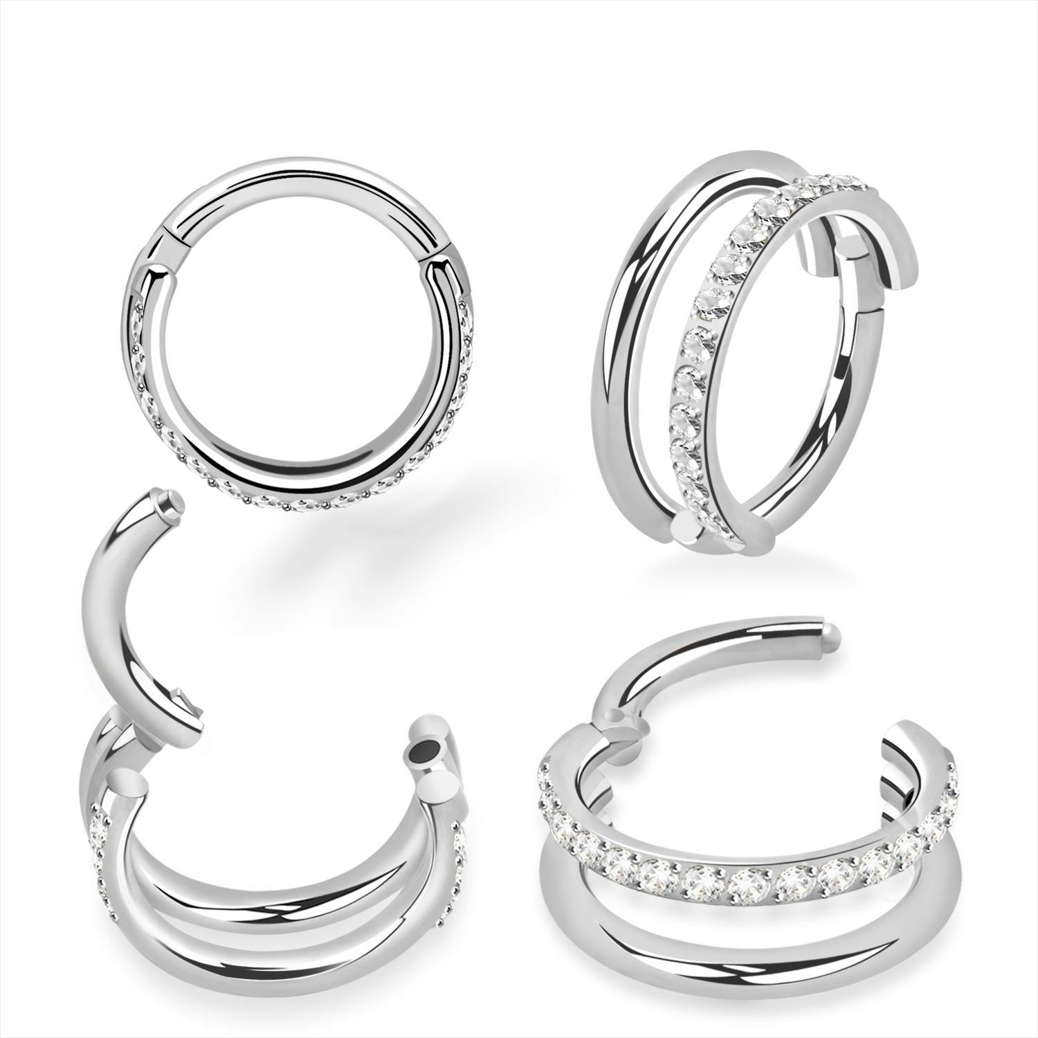 Titanium ring med gångjärn och dubbel hoop med CZ på ena ringens ytterkant