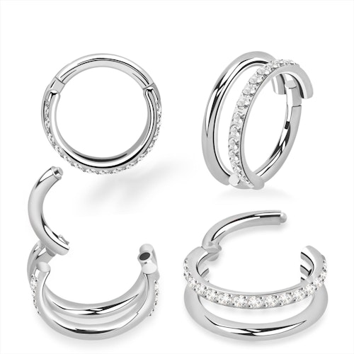 Titanium ring med gångjärn och dubbel hoop med CZ på ena ringens ytterkant