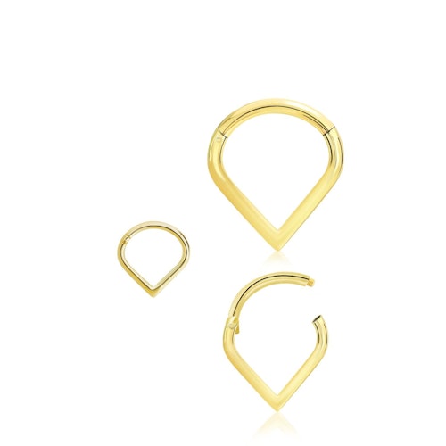 Päronformad clicker ring med gångjärn 1.2mm äkta 14 karat guld