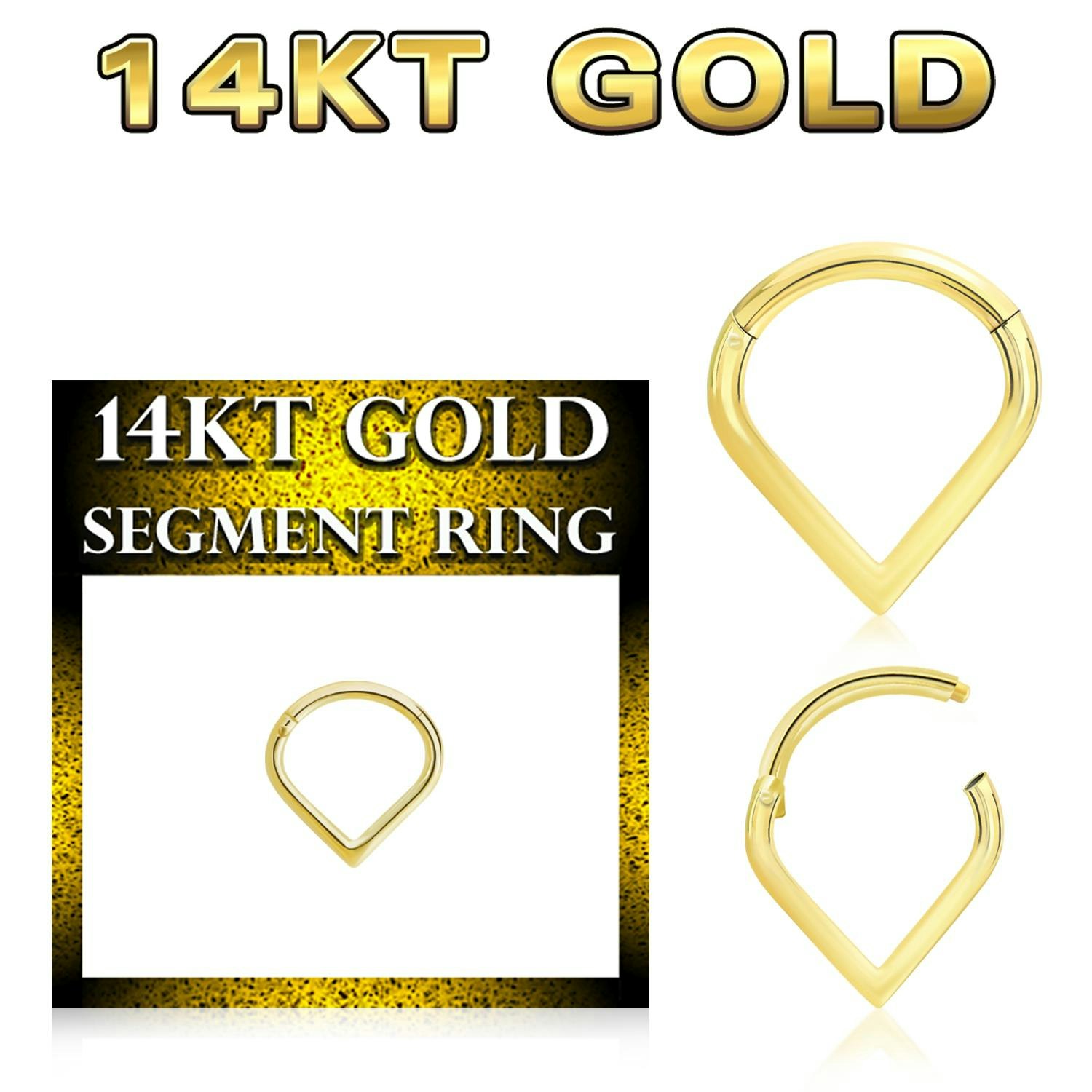 Päronformad clicker ring med gångjärn 1.2mm äkta 14 karat guld