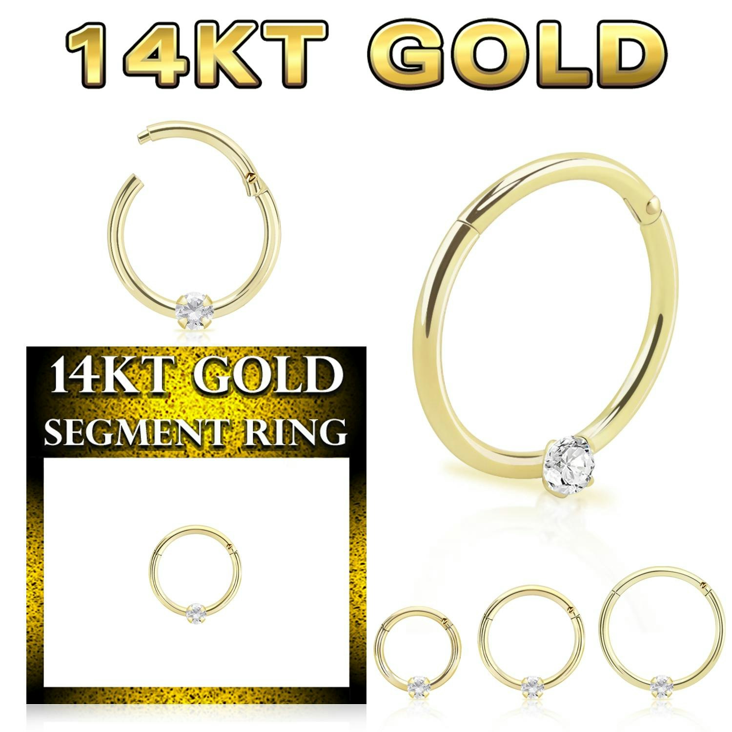 Clicker ring med gångjärn 1.0mm äkta 14 karat guld 2mm cubic zirconia