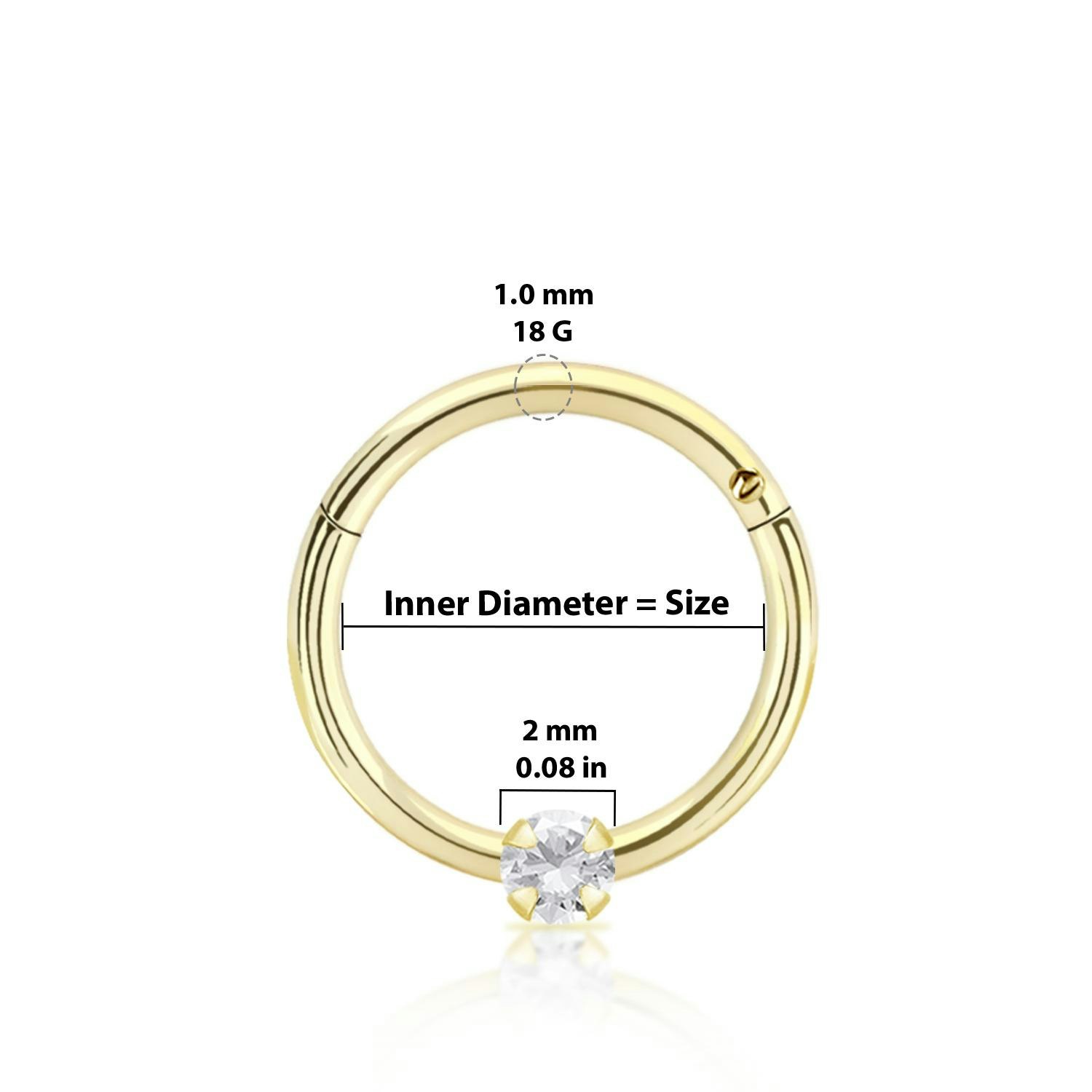 Clicker ring med gångjärn 1.0mm äkta 14 karat guld 2mm cubic zirconia