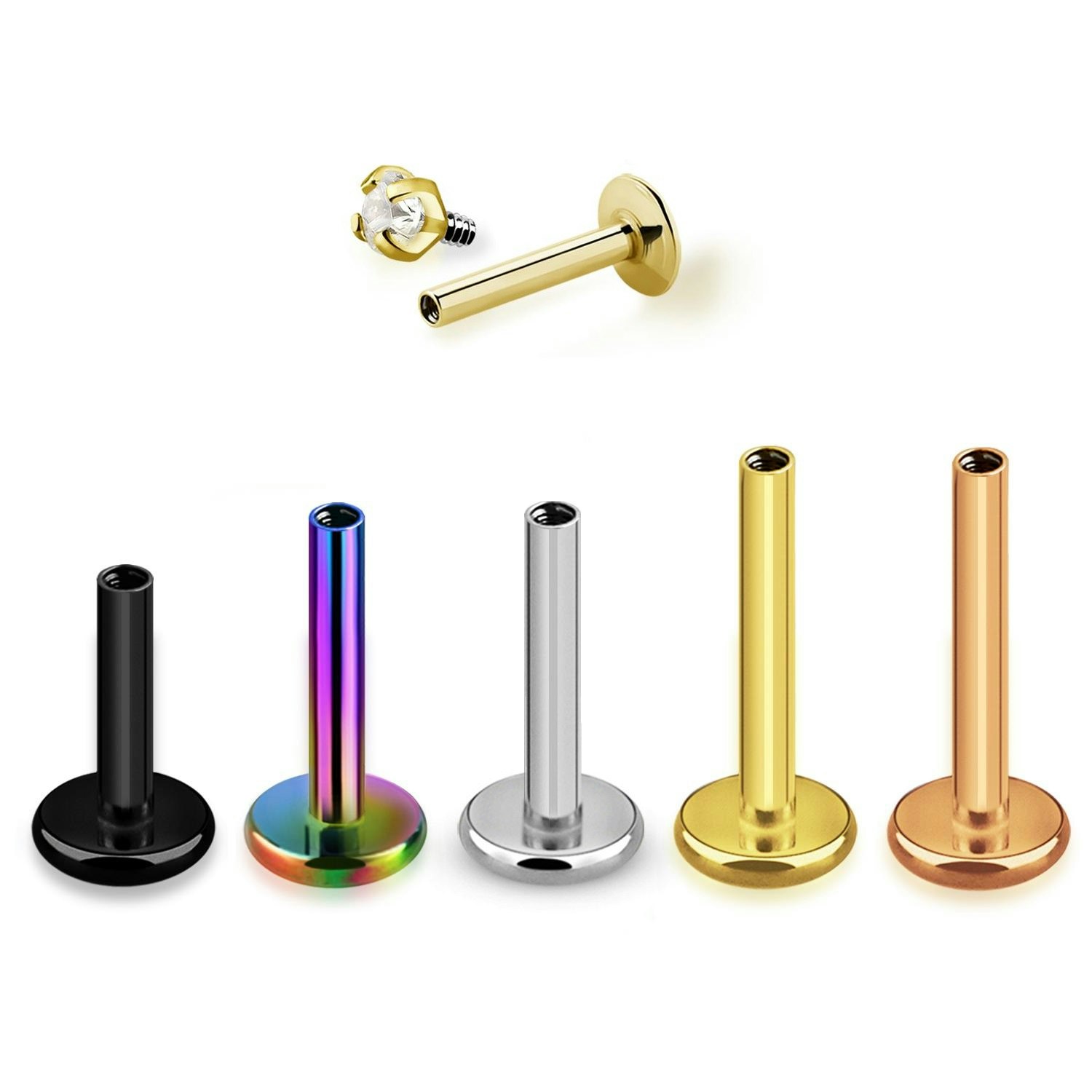 Invändigt gängad labret i titanium med 4mm bas (lös del)