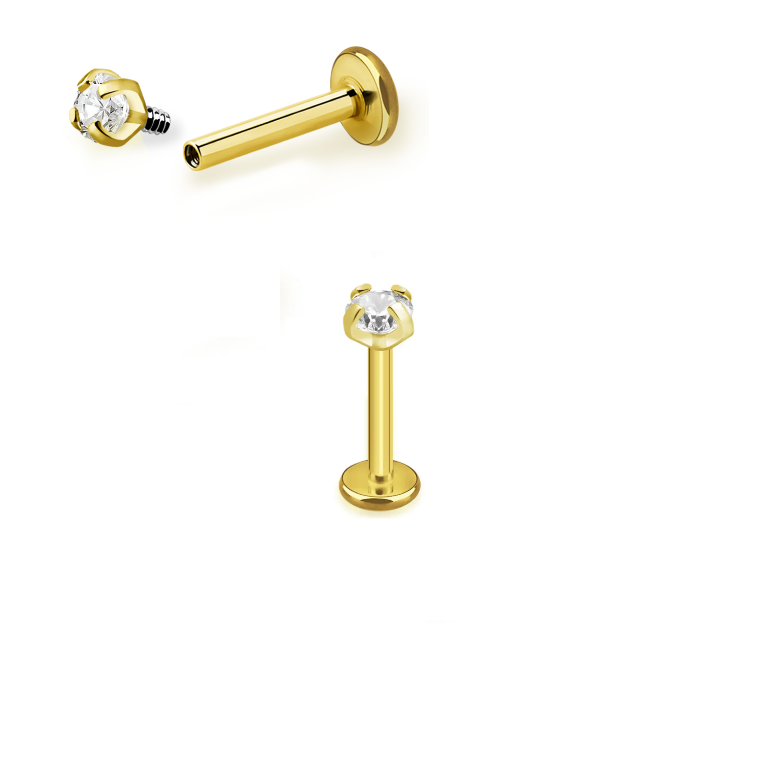 Titanium PVD guldpläterad labret invändigt gängad 1.2mm med CZ