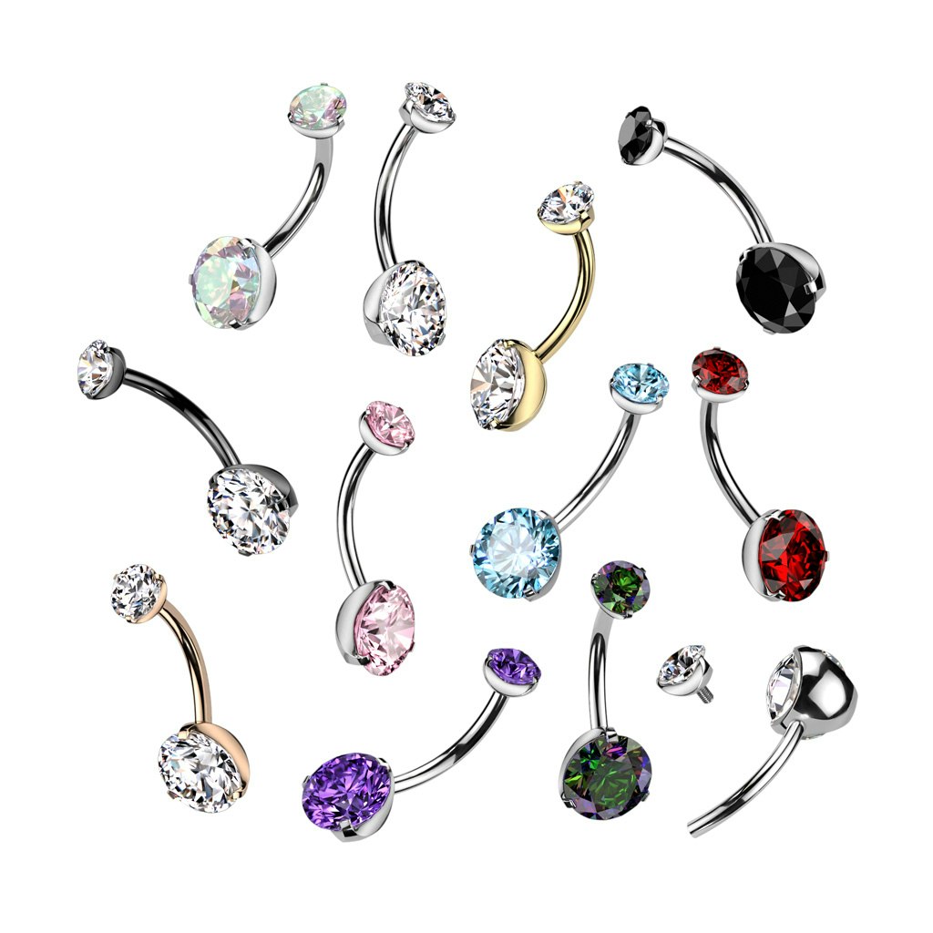Titanium Navelsmycke - 5 & 8mm cubic zirconia
