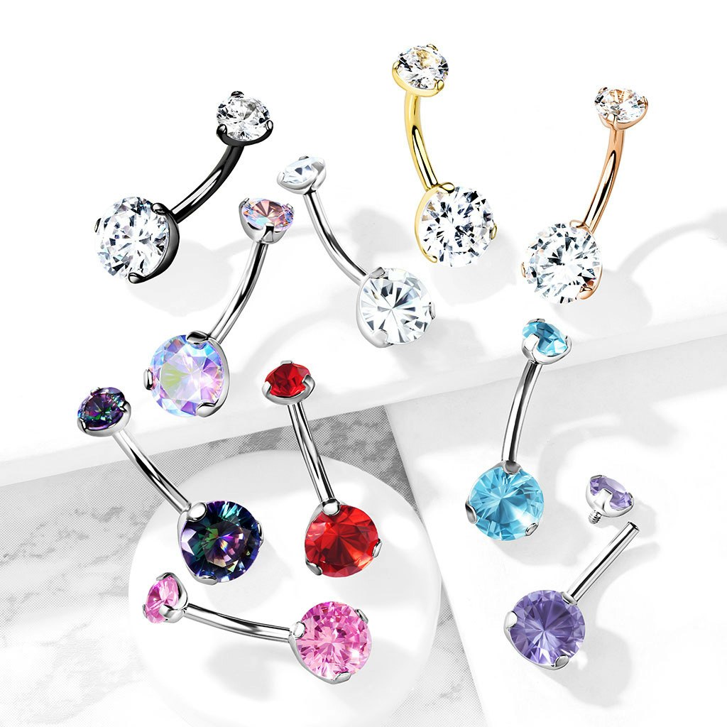 Titanium Navelsmycke - 5 & 8mm cubic zirconia