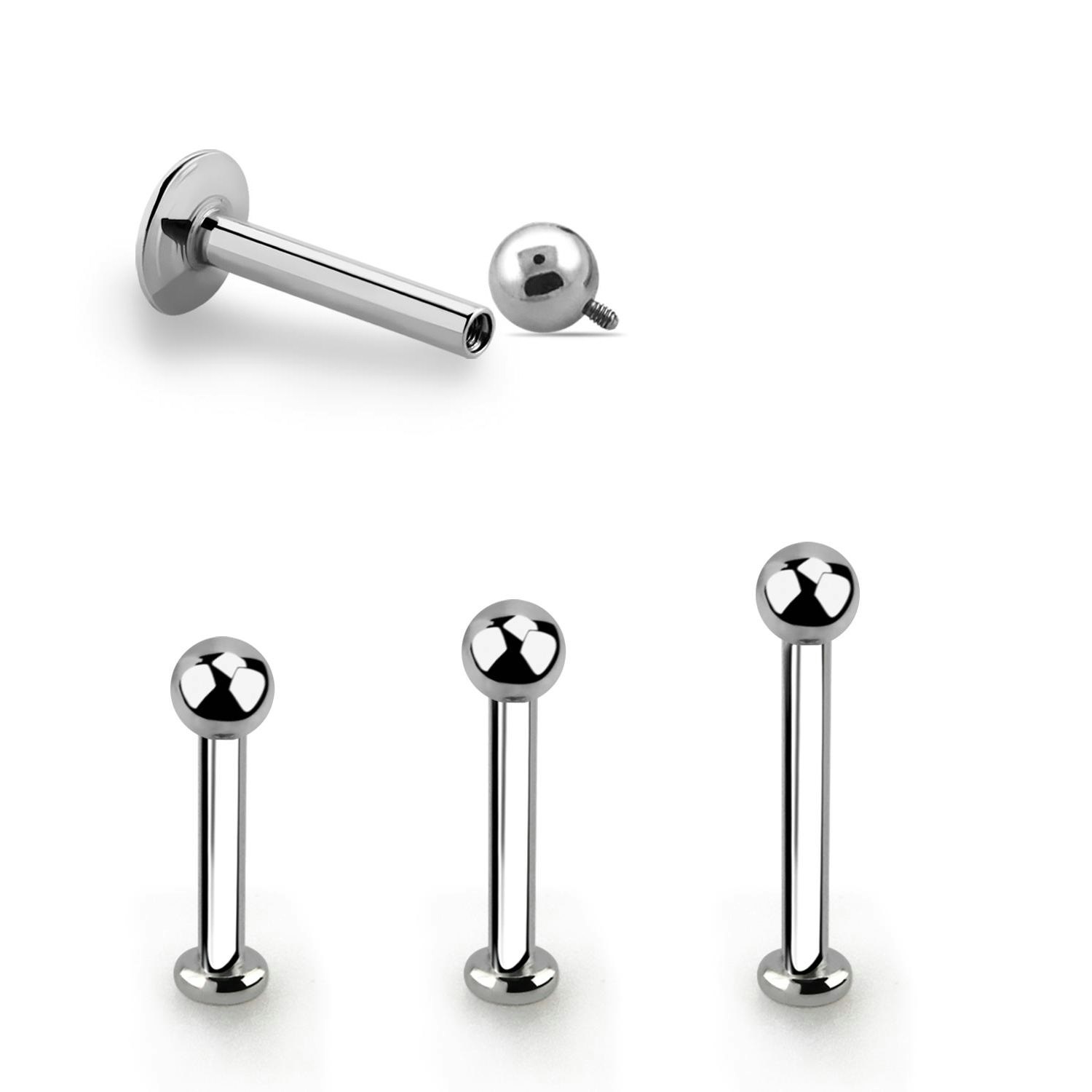 Labret 1.2mm kirurgiskt stål invändigt gängad 2.5mm bas med 3mm kula