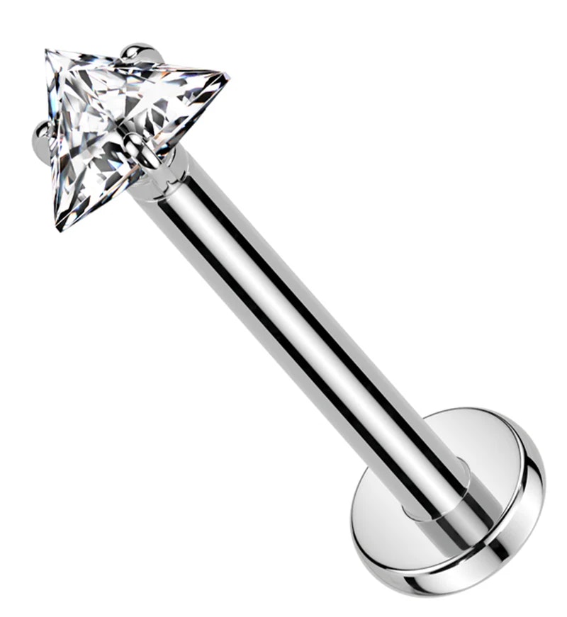 Labret i titanium 1.2mm med triangelformad 3mm CZ topp