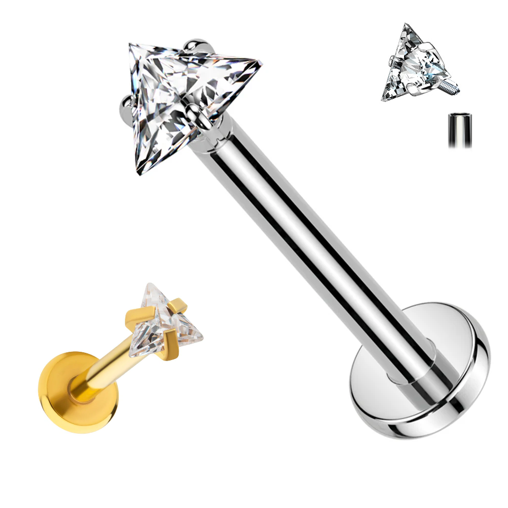 Labret i titanium 1.2mm med triangelformad 3mm CZ topp