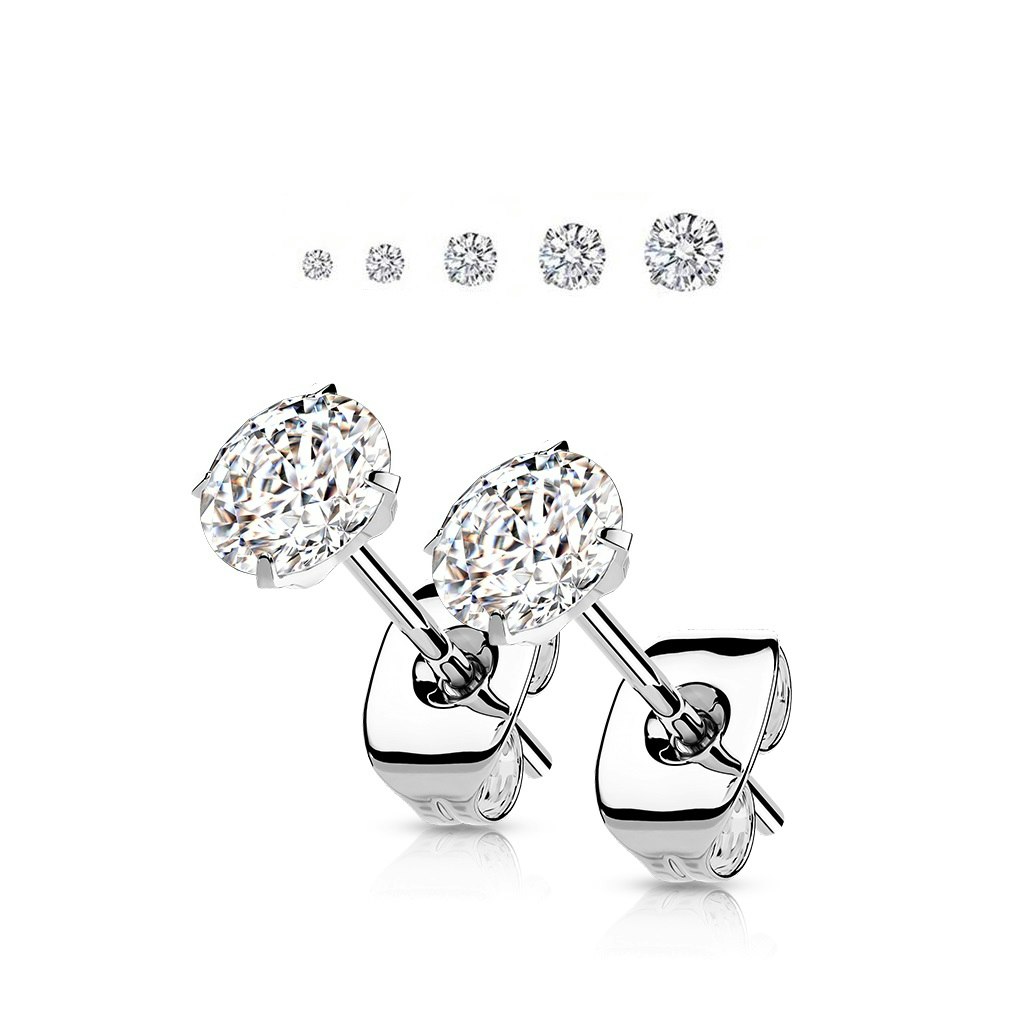 Titanium ASTM-F136 Örhängen med rund prong-set cubic zirconia (par)