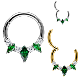 Titanium ring med gångjärn 1.2mm - Navettslipad emerald