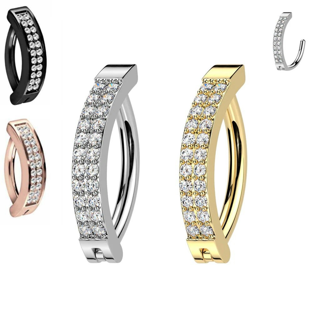 Titanium navelsmycke med dubbel cubic zirconia linje - unik design