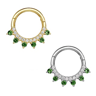 Titanium ring med gångjärn 1.2mm - klar cubic zirconia och emerald