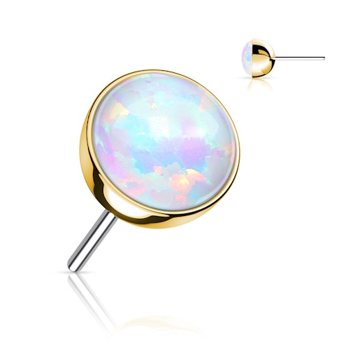 Threadless topp i titanium - Guld PVD kula med vit opal