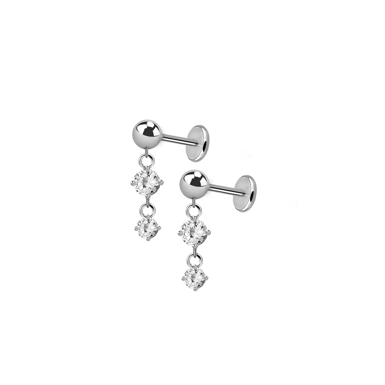 Örhänge i titanium - threadless med 3mm kula och CZ i hänge (par)