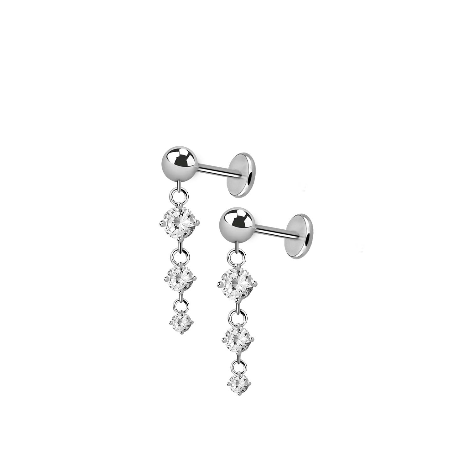 Örhänge i titanium - threadless med 3mm kula och CZ i hänge (par)