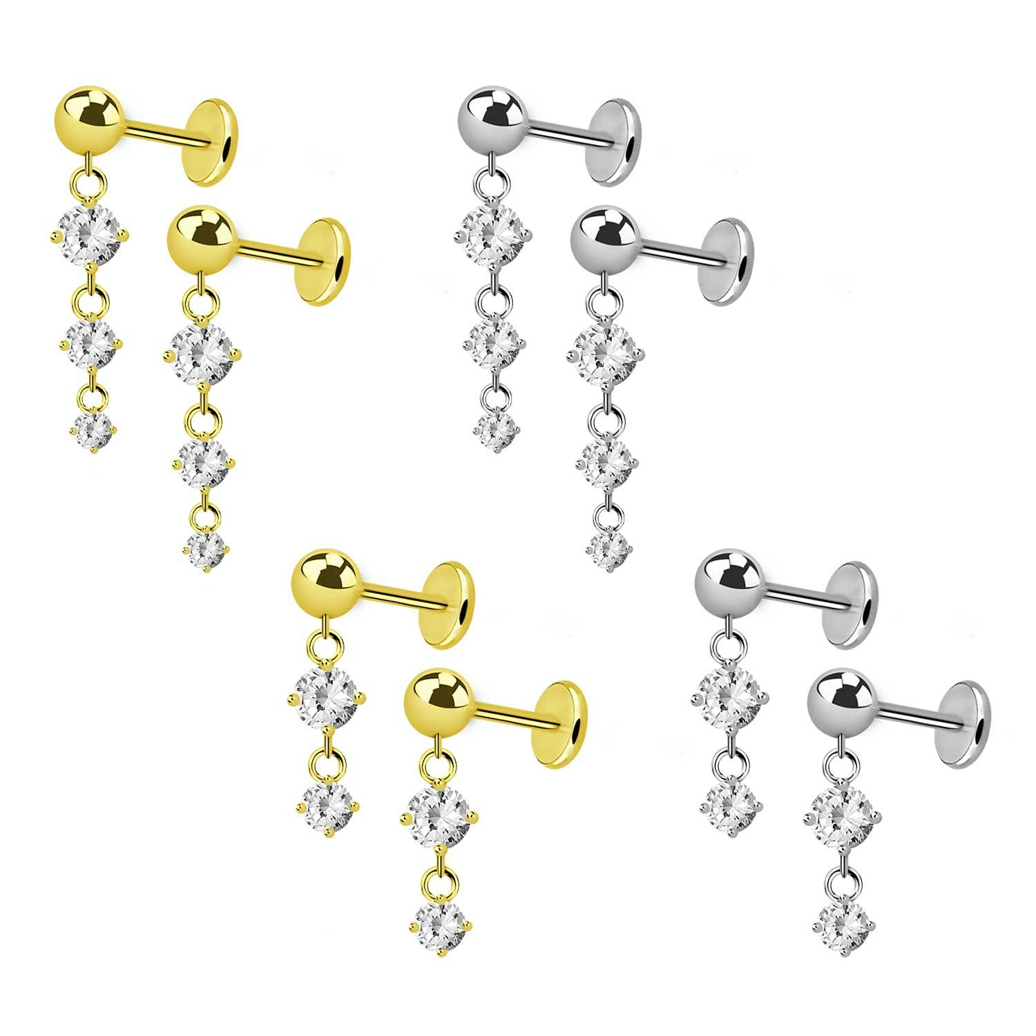 Örhänge i titanium - threadless med 3mm kula och CZ i hänge (par)