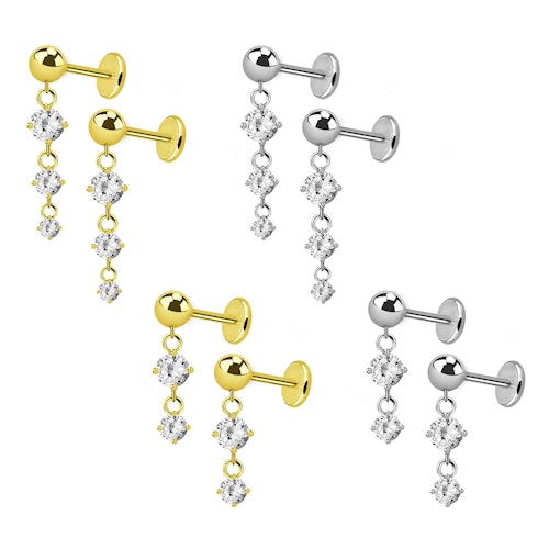 Örhänge i titanium - threadless med 3mm kula och CZ i hänge (par)