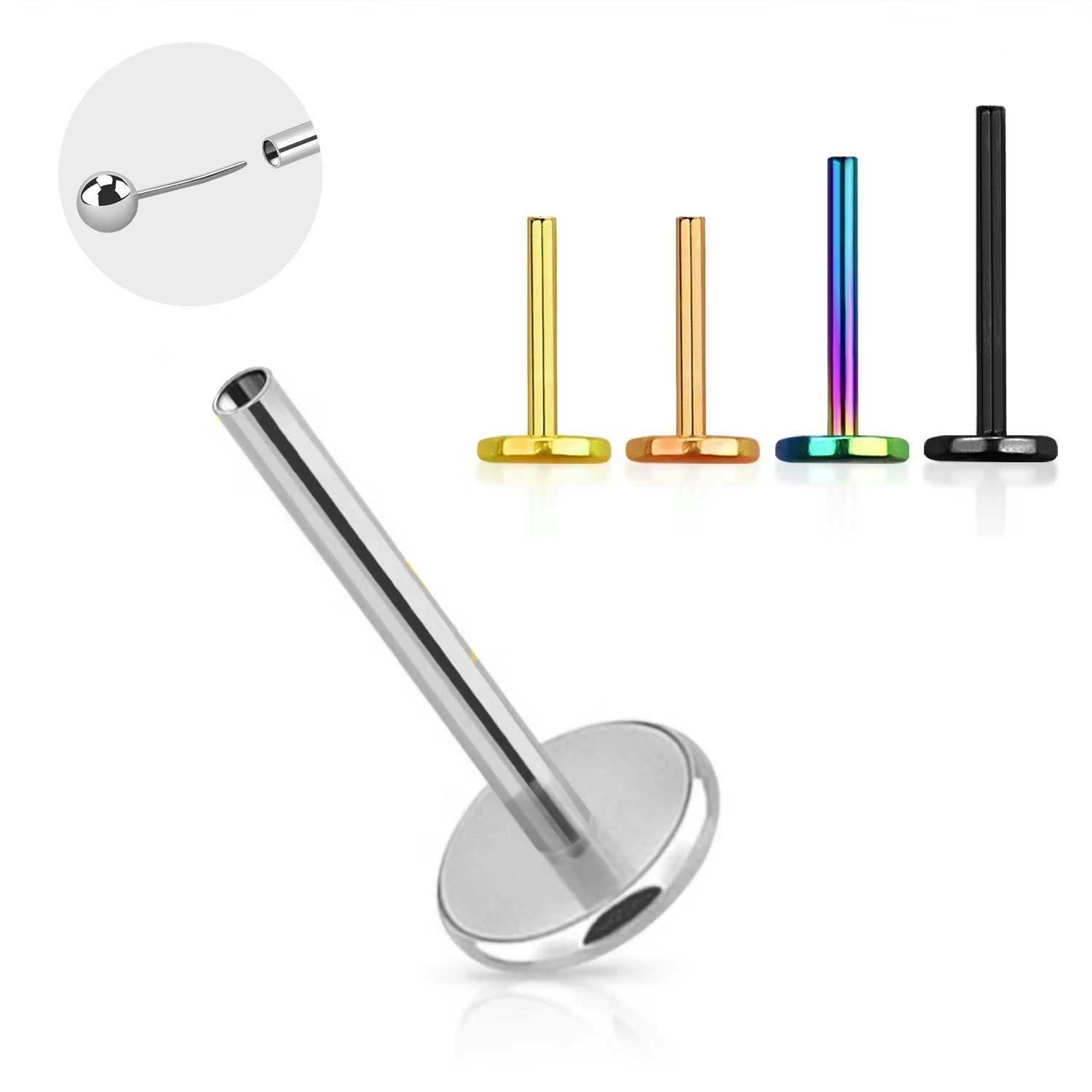 Threadless labret i titanium 0.8mm / 1.0mm med 4mm bas (lös del)