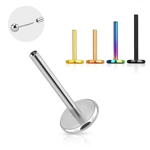 Threadless labret i titanium 0.8mm / 1.0mm med 4mm bas (lös del)