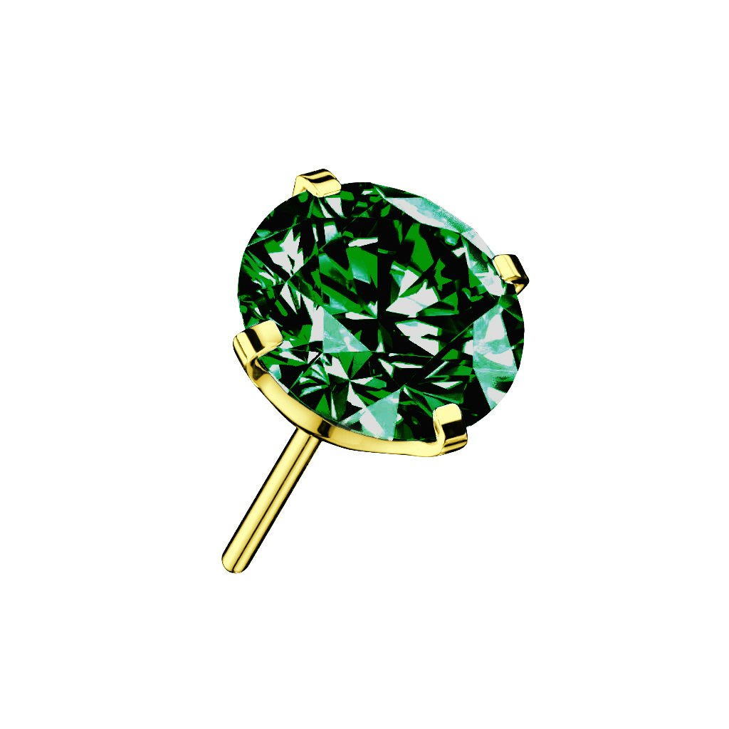 Threadless topp i PVD-guldpläterad titanium med prong-set emerald CZ