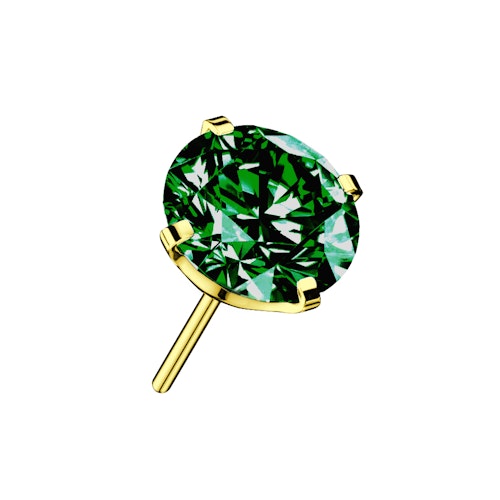 Threadless topp i PVD-guldpläterad titanium med prong-set emerald CZ