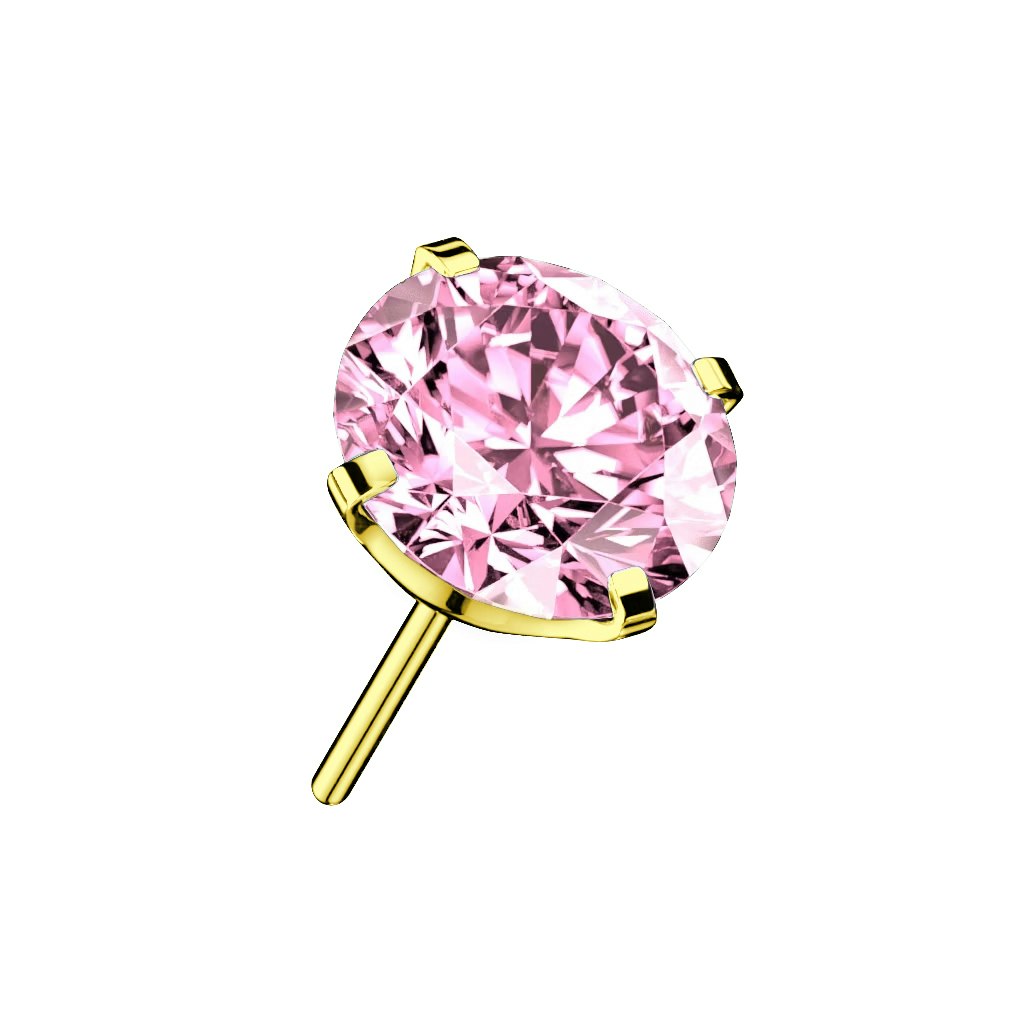 Threadless topp i PVD-guldpläterad titanium med prong-set rosa CZ