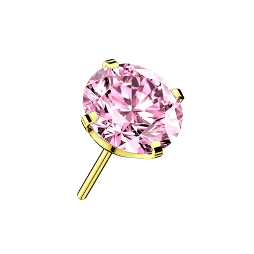 Threadless topp i PVD-guldpläterad titanium med prong-set rosa CZ