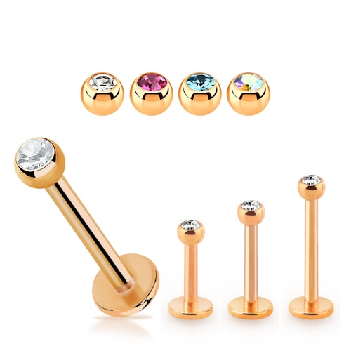 Labret / Monroe 1.2mm med 2.5mm crystalkula roséguld