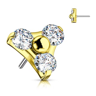 Threadless topp i guld PVD titanium - 5mm treenighet med klar cubic zirconia