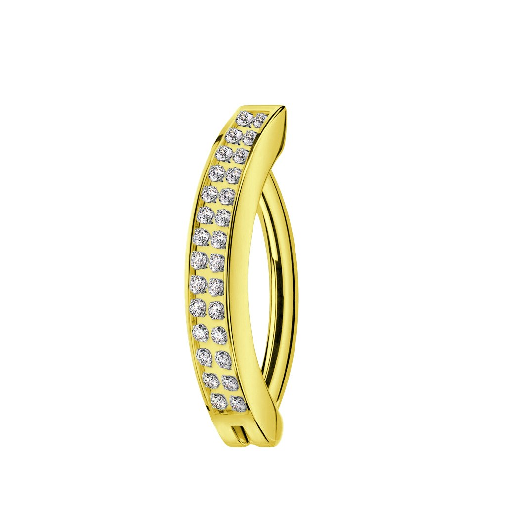 Titanium navelsmycke med dubbel cubic zirconia linje - unik design