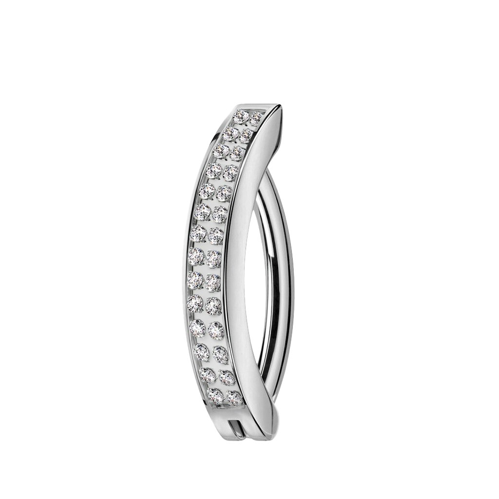 Titanium navelsmycke med dubbel cubic zirconia linje - unik design