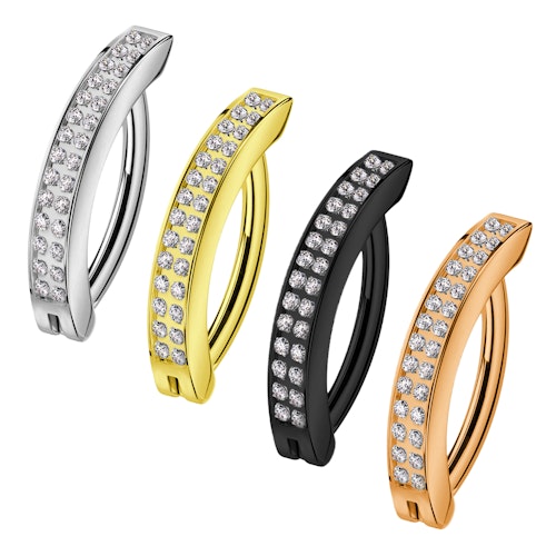 Titanium navelsmycke med dubbel cubic zirconia linje - unik design
