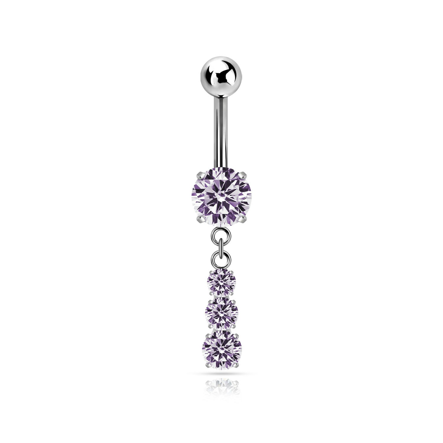 Navelsmycke i titanium - Hänge med trippel cubic zirconia