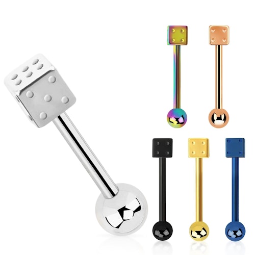 Barbell i kirurgiskt stål 1.6mm med 5mm kula och tärning