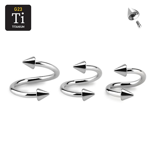 Spiralpiercing / twister i titanium 1.2mm med 3mm koner