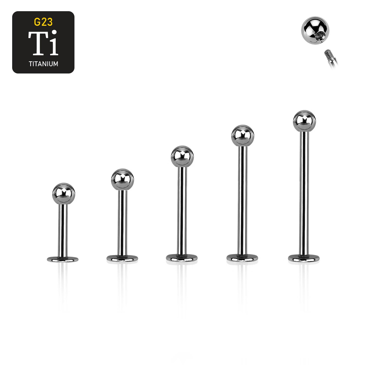 Labret i titanium - 1.2mm med 3mm kula