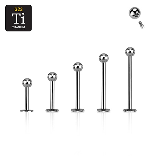 Labret i titanium - 1.2mm med 3mm kula