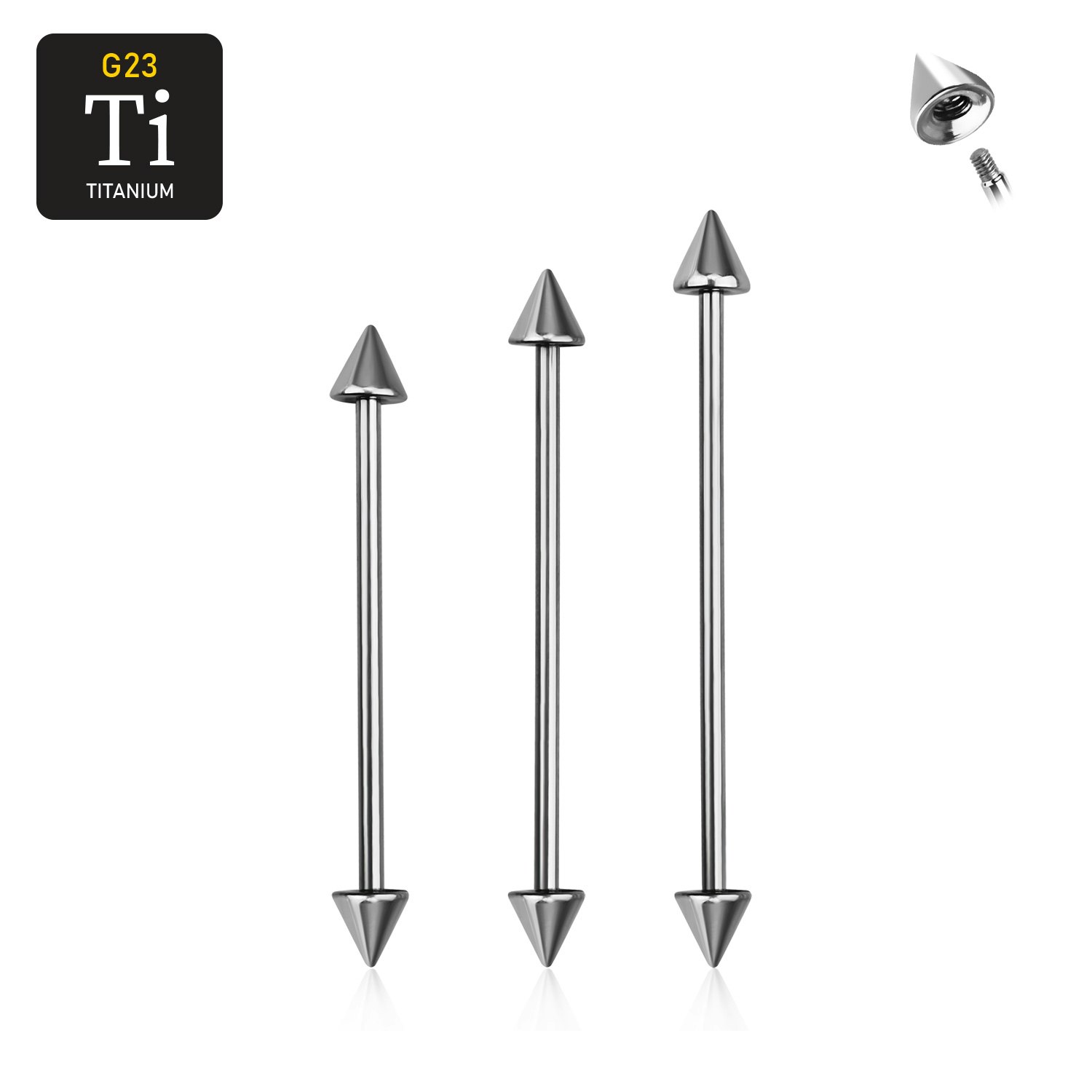 Titanium Industrial Barbell 1.6mm med 5mm kona