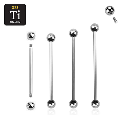 Titanium industrial barbell 1.6mm utvändigt gängad med 5mm kulor