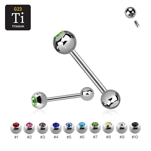 Titanium Barbell / Tungstav 1.6mm med 6mm crystalkula