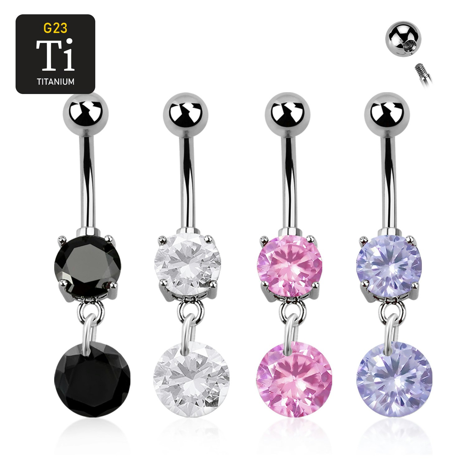 Titanium navelsmycke med cubic zirconia