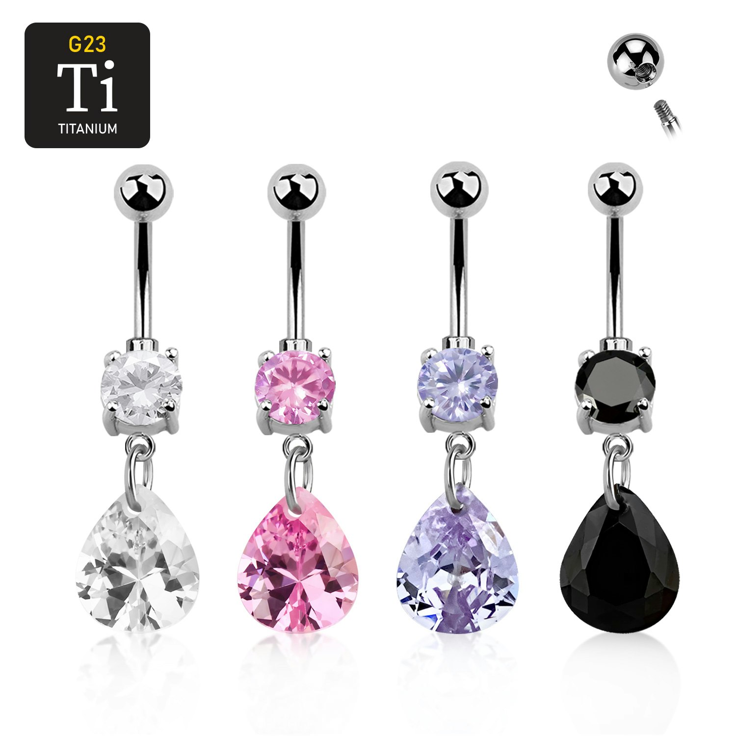 Titanium Navelsmycke - Päronformad Cubic Zirconia